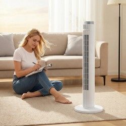 HOMCOM 96 cm tårnventilator med WiFi-appkontrol, stående gulvventilator med 3 hastighed 4 tilstande, 12 timers timer og natlampe