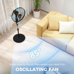 HOMCOM 40 cm Standventilator mit Oszillation, Kühlventilator mit Fernbedienung, Schwarz