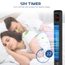 HOMCOM 38'' Vapaasti seisova tornituuletin, 3 Nopeus 3 Tila, 12h ajastin, 70 Asteen värähtely, LED-paneeli, 5M Kaukosäädin, tumm