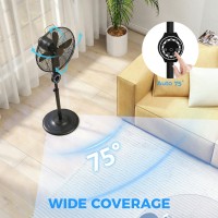 HOMCOM 41 cm Metall Golvfläkt med Oscillering, Justerbar Höjd Svart