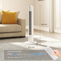 HOMCOM 96 cm tårnventilator med WiFi-appkontrol, stående gulvventilator med 3 hastighed 4 tilstande, 12 timers timer og natlampe
