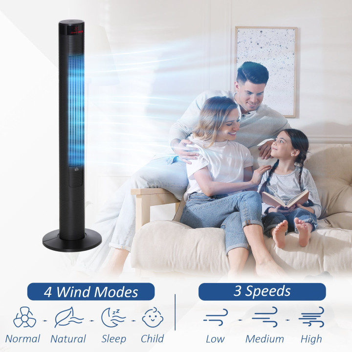 HOMCOM 46 Inch Oscillating Tower Fan - Black