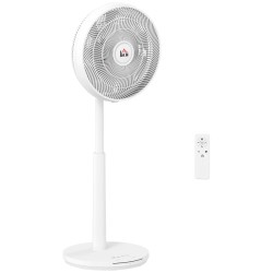 HOMCOM Gulvventilator med sving, vip, justerbar højde, hvid