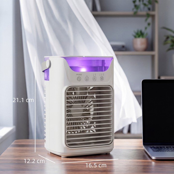 HOMCOM Personal Air Cooler | 4-in-1 Mist Fan, 700ml, 7-Colour LED