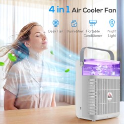 HOMCOM Personal Air Cooler | 4-in-1 Mist Fan, 700ml, 7-Colour LED
