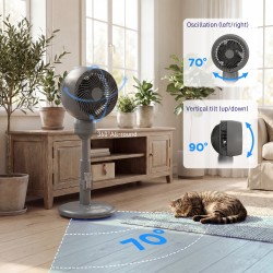 Ventilateur à circulation d'air HOMCOM sur pied avec 3 Vitesse 3 Mode et télécommande, 9 Pouces, Gris