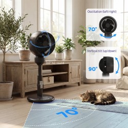 Ventilateur circulateur d'air sur pied HOMCOM avec 3 Vitesse 3 Mode et télécommande, 9 Pouces, noir