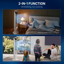 HOMCOM luftkøler med LED-display og fjernbetjening, oscillerende iskøleventilator med 3 hastigheder, 4 tilstande, 12 timers time