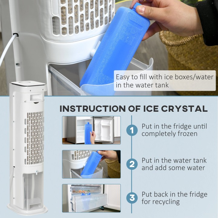 HOMCOM Evaporative Air Cooler, 5L Water Tank Oscillating Ice Cooling Fan with 3 Modes, 3 Speeds, Remote Control, Timer, and Osci