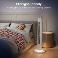 HOMCOM 96 cm tårnventilator med WiFi-appkontrol, stående gulvventilator med 3 hastighed 4 tilstande, 12 timers timer og natlampe