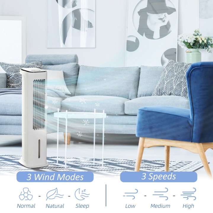 HOMCOM Evaporative Air Cooler, 5L Water Tank Oscillating Ice Cooling Fan with 3 Modes, 3 Speeds, Remote Control, Timer, and Osci
