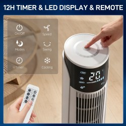 Refroidisseur d'air HOMCOM avec écran LED et télécommande, ventilateur oscillant à refroidissement par glace avec 3 vitesses, 4 