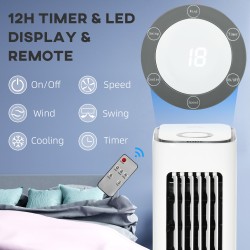 HOMCOM Evaporative Air Cooler, 5L Water Tank Oscillating Ice Cooling Fan with 3 Modes, 3 Speeds, Remote Control, Timer, and Osci
