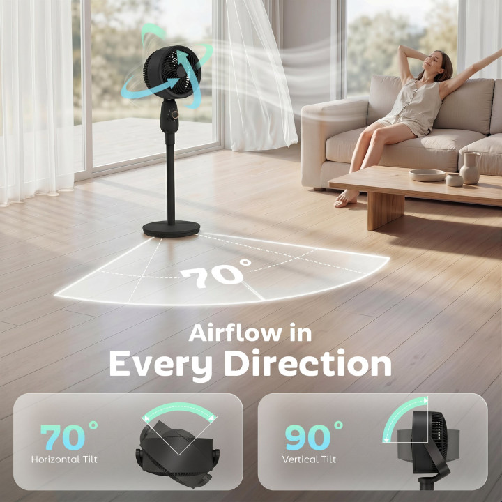HOMCOM Pedestal Fan, Powerful Air Circulator, 36 Inch Floor Standing Fan with 3 Speed Settings, 70° Oscillating for Bedroom, Hom