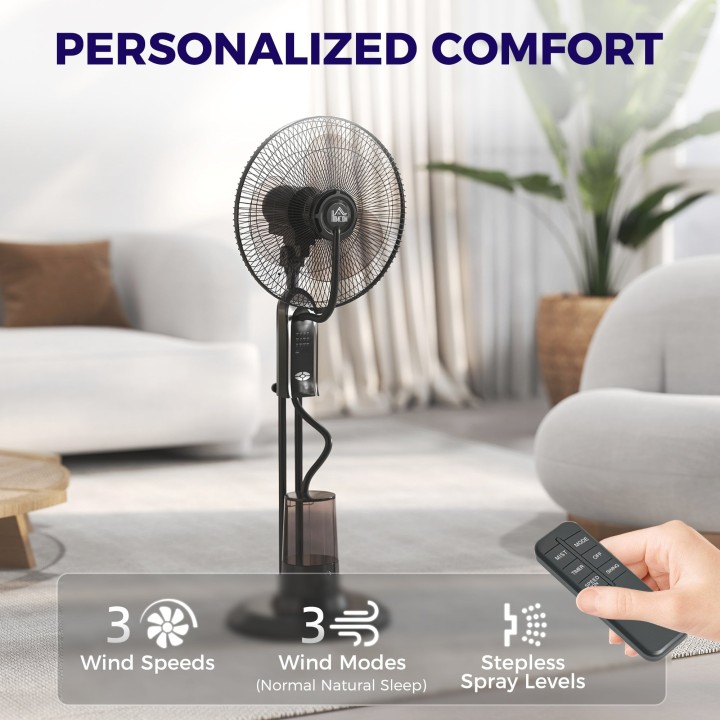 HOMCOM 120cm Pedestal Mist Fan - Black