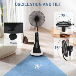 HOMCOM 125cm Ventilator op voet met vernevelaar en afstandsbediening