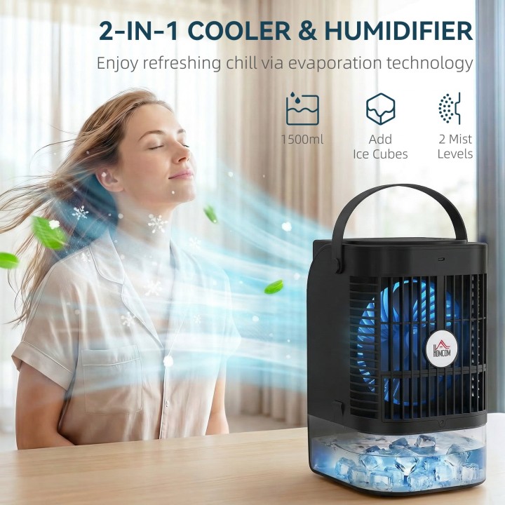 HOMCOM Personal Air Cooler | 4-in-1 Mist Fan, 1.5L, LED
