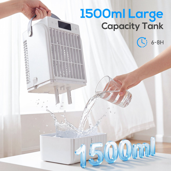 HOMCOM Personal Air Cooler | Mist Fan, 1.5L Tank, 4-Speed, LED
