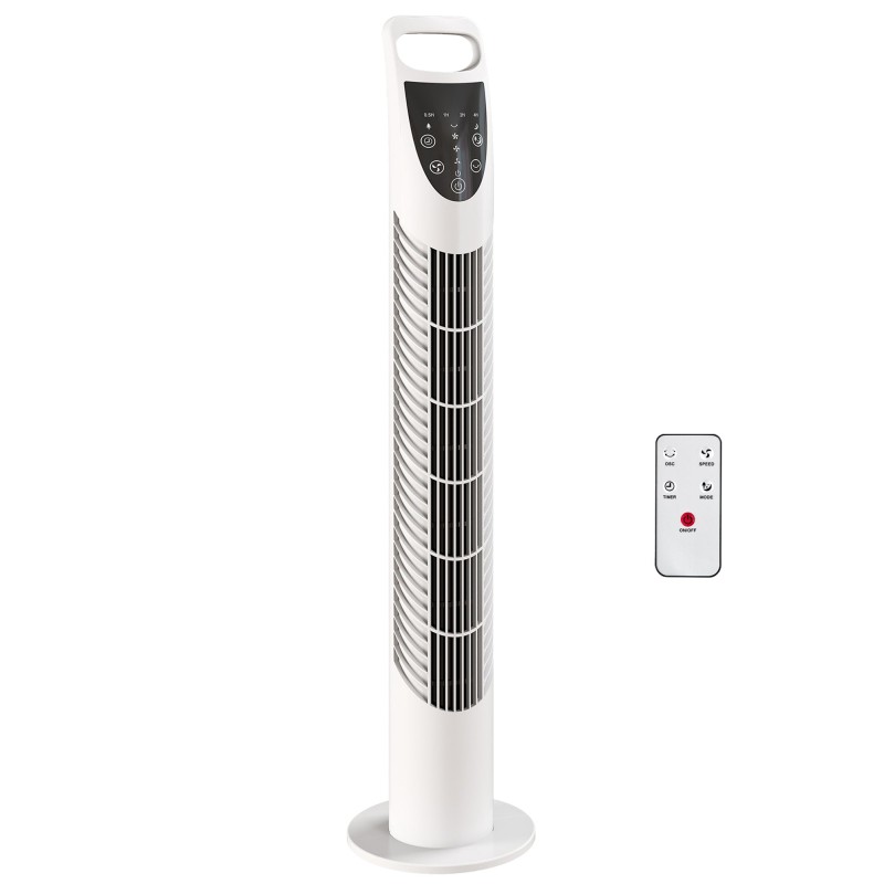 HOMCOM Tornfläkt Oscillerande 3 Hastigheter 3 Vindar 40W m/ Fjärrkontroll Timer Tyst - Vit