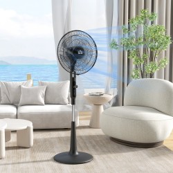 HOMCOM Tre-tilstand gulvventilator, med insektsprayboks og LED-panel - Sort