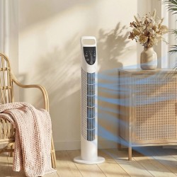 Ventilatore a torre HOMCOM oscillante 3 Velocità 3 Venti 40W con telecomando timer silenzioso - Bianco