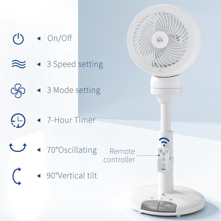 HOMCOM 28 Inch Standing Fan with Remote - White