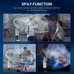 HOMCOM Sprühnebel-Ventilator, Bodenventilator mit Wassernebelsprüher, 70° Oszillation, Neigungskopf, 3 Geschwindigkeiten, 2.8L W