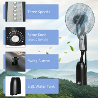 HOMCOM Sprühnebel-Ventilator, Bodenventilator mit Wassernebelsprüher, 70° Oszillation, Neigungskopf, 3 Geschwindigkeiten, 2.8L W