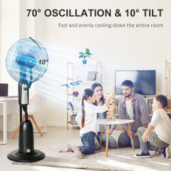 HOMCOM Sprühnebel-Ventilator, Bodenventilator mit Wassernebelsprüher, 70° Oszillation, Neigungskopf, 3 Geschwindigkeiten, 2.8L W