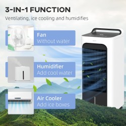 HOMCOM Verdampingsluchtkoeler | IJsaccu, Afstandsbediening, 90° — Wit