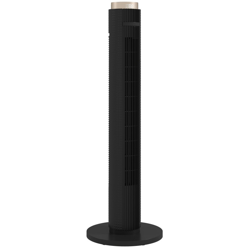 HOMCOM tornfläkt med WiFi-appkontroll, golvfläkt med 3 hastighet 4 lägen, 12 timers timer och nattlampa svart