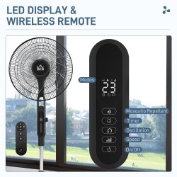 HOMCOM Tre-tilstand gulvventilator, med insektsprayboks og LED-panel - Sort