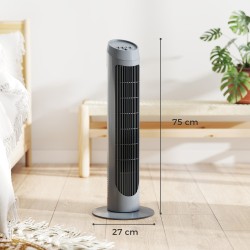 HOMCOM Tower Fan til køling af soveværelset, 75cm elektrisk 70° Oscillerende med 3 hastighedsindstillinger, stående gulvventilat