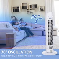 HOMCOM tårnventilator til køling af soveværelset, 30 tommer elektrisk 70° oscillerende ventilator med 3 hastighedsindstillinger,