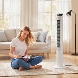 HOMCOM Tower Fan with WiFi Control Standing Floor Fan with Remote Control 116 cm White