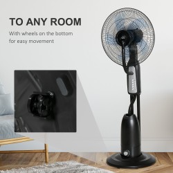 HOMCOM Sprühnebel-Ventilator, Bodenventilator mit Wassernebelsprüher, 70° Oszillation, Neigungskopf, 3 Geschwindigkeiten, 2.8L W