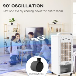 Refroidisseur d'air par évaporation HOMCOM | Packs de glace, télécommande, 90° — Blanc