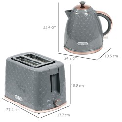 HOMCOM Bouilloire & 2-Ensemble Grille-pain à Tranches | Arrêt Automatique — Gris
