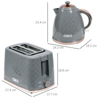 HOMCOM Bouilloire & 2-Ensemble Grille-pain à Tranches | Arrêt Automatique — Gris