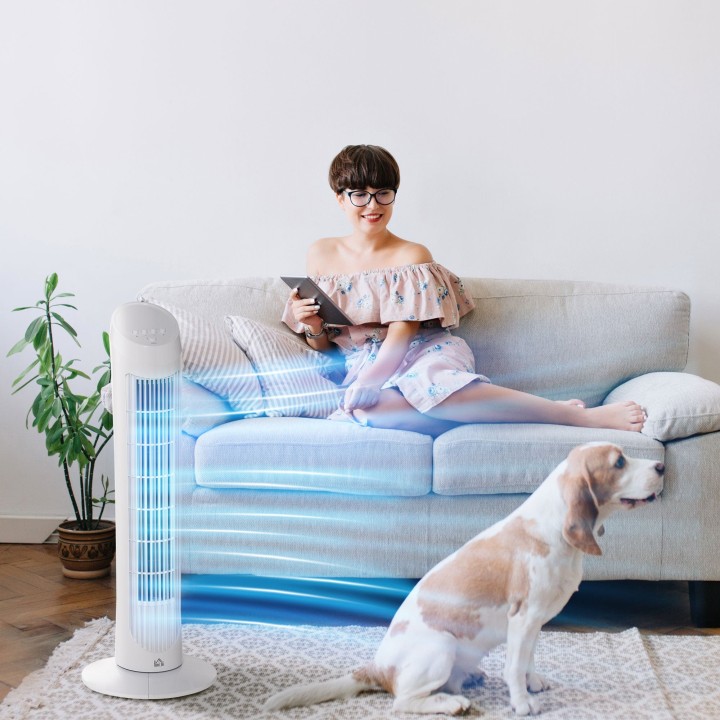 HOMCOM Tower Fan for Bedroom Cooling, 30 Inch Electric 70° Oscillating Fan with 3 Speed Settings, Standing Floor Fan for Home Of