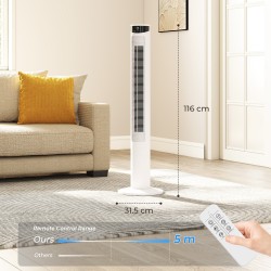 Ventilador de torre HOMCOM con control WiFi, ventilador de pie de pie con control remoto 116 cm blanco