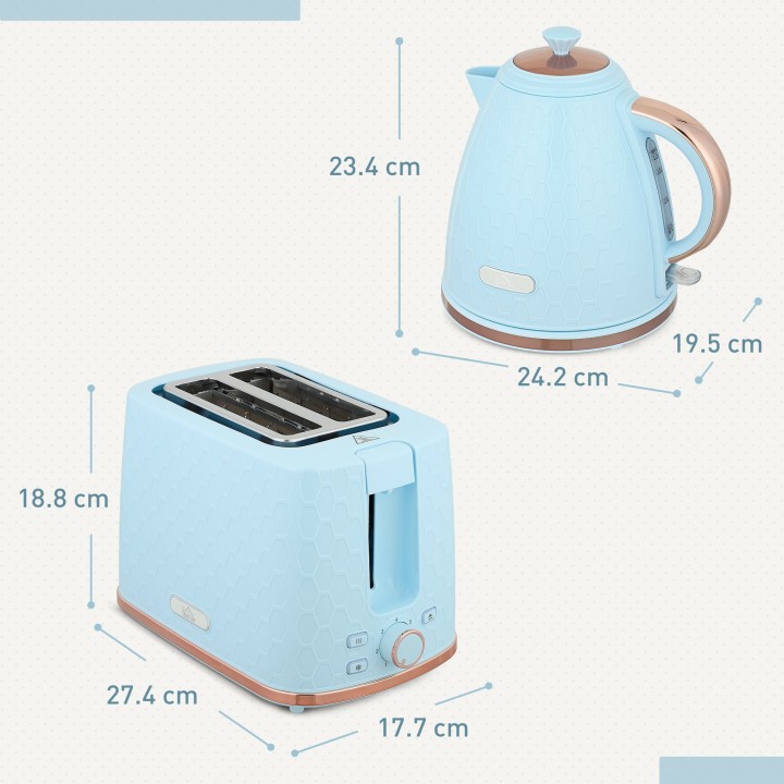 HOMCOM Kettle & 2-Slice Toaster Set | Auto Shut-Off — Light Blue