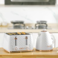 Bouilloire HOMCOM & 4-Ensemble grille-pain à tranches | Ébullition rapide — Blanc