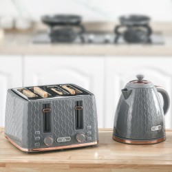 HOMCOM Bouilloire & 4-Ensemble grille-pain à tranches | Ébullition rapide — Gris