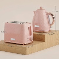 HOMCOM Hervidor & 2-Set de Tostadora de Ranuras | Apagado Automático — Rosa Claro