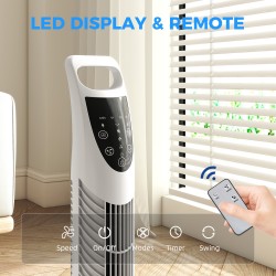 HOMCOM Tower Fan Oscillating 3 Speeds 3 Winds 40W w/ RC Timer Quiet - White