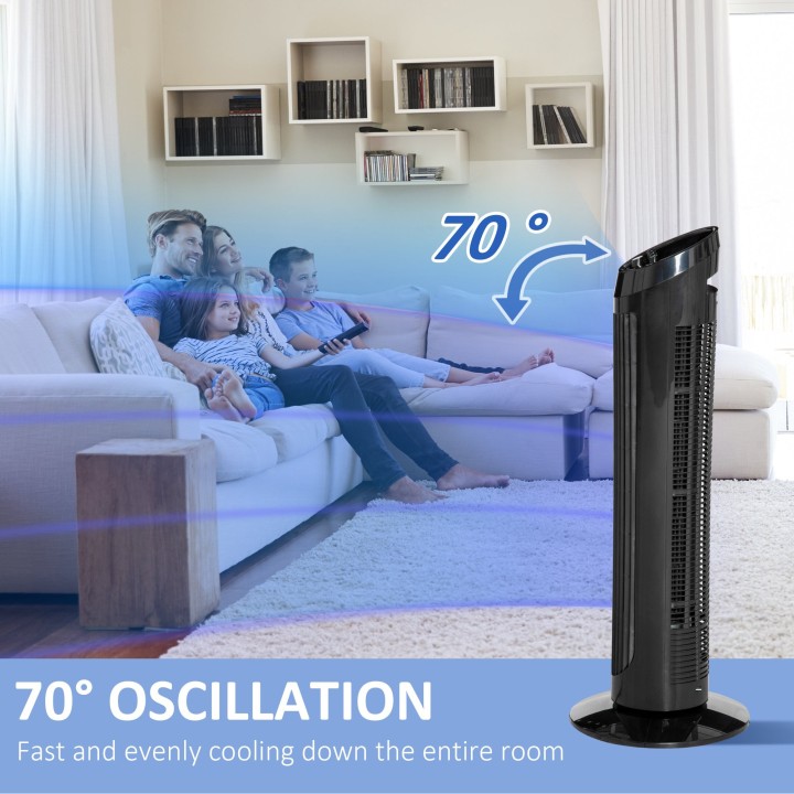 HOMCOM Tower Fan for Bedroom, 30 inch, 6 m/s Powerful Velocity, Standing Floor Fan with 70° Oscillating and 3 Speeds for Home Of