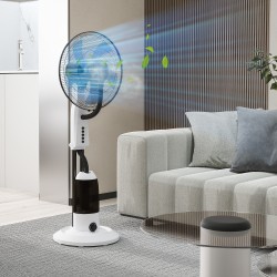 HOMCOM Spraydimfläkt, Golvfläkt med Vattendimspray, 70° Oscillation, Lutande Huvud, 3 Hastigheter, 2.8L Vattentank, Vit
