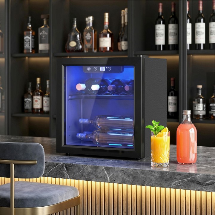 HOMCOM 12-Bottle Wine Cooler | 36L, Glass Door, LED — Black