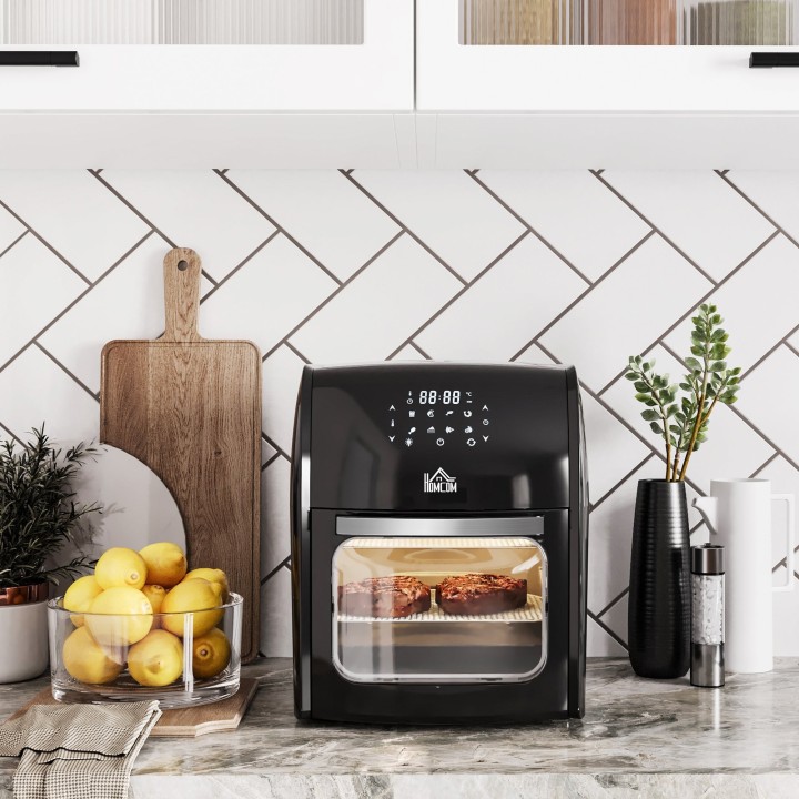 HOMCOM 12L Air Fryer Oven | 8-in-1, Rotisserie, 1800W — Black